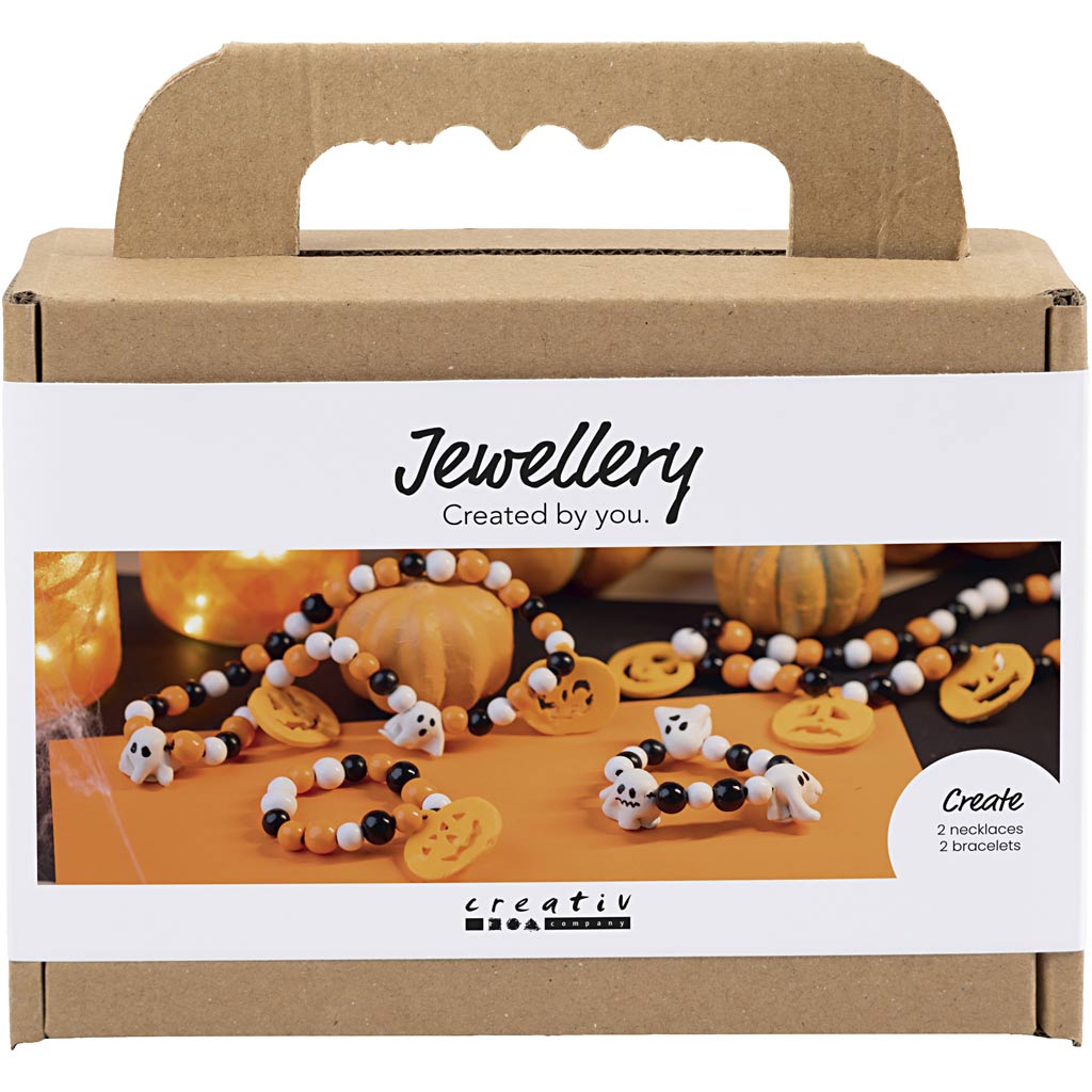 Creativ company mini ensemble de bijoux, collier et bracelet, couleurs d'Halloween, 1 boîte