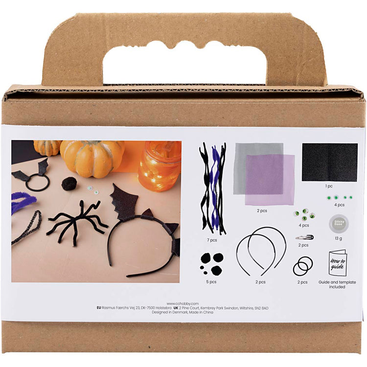Creativ company mini hobby set costumes d'horreur, bandeaux, pinces à cheveux et bandeaux, noir, lilas, violet, 1 boîte