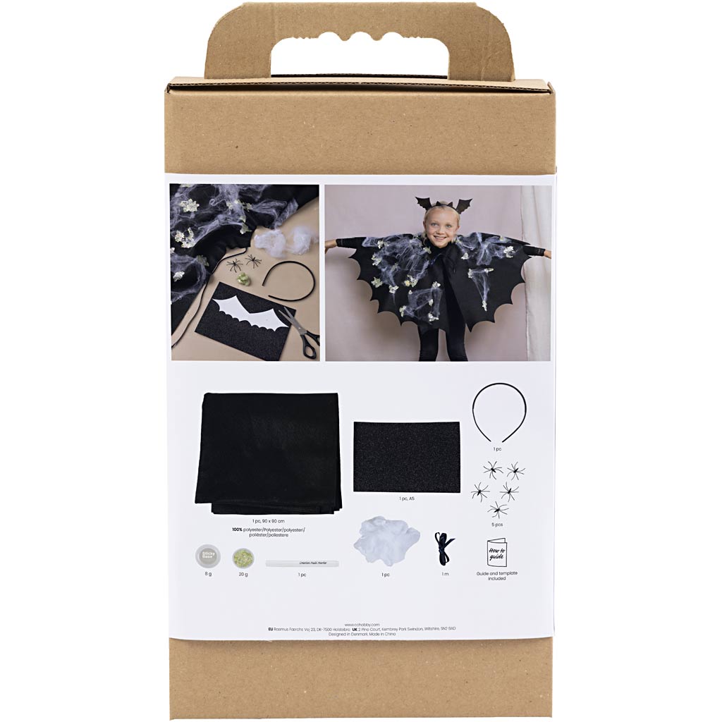 Creativ company hobby set costumes effrayants, cape de chauve-souris et bandeau, noir, paillettes noires, 1 boîte