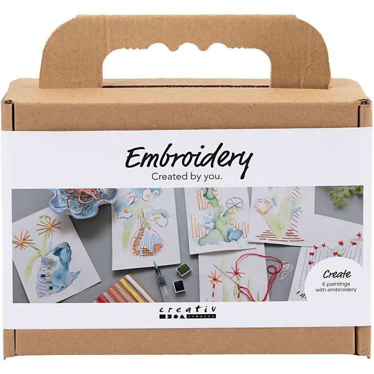 Creativ company mini kit de broderie, peintures avec broderie, différentes couleurs, 1 boîte