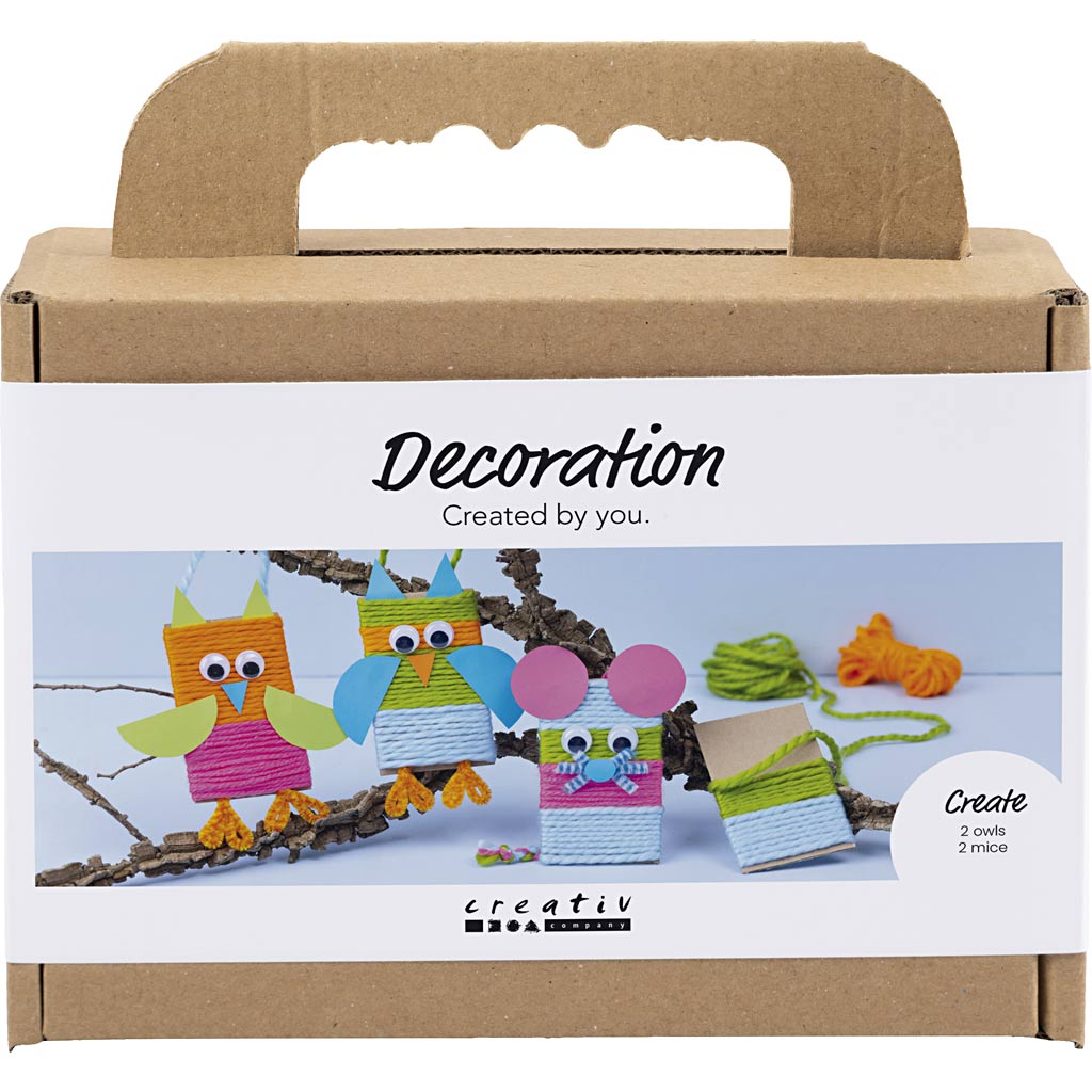 Creativ company mini hobby set décoration, souris et hiboux, différentes couleurs, 1 boîte