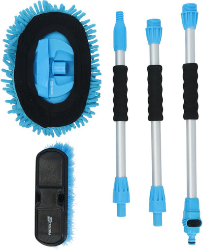 Ensemble de brosses de lavage de voiture Protecton - 5 pièces - brosse de lavage vadrouille chenille - manche en 3 parties - longueur maximale 130 cm - connexion gardena et passage d'eau fermable