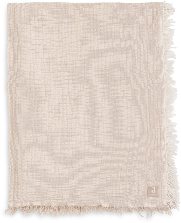 Jollein couverture berceau 120x120cm - franges rayures biscuit ivoire - gots