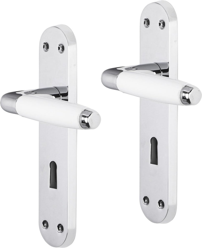 Poignée de porte Impresso - durban - pour l'intérieur - bouclier de porte ovale avec vis et trou de serrure - chrome - blanc - 2 pièces
