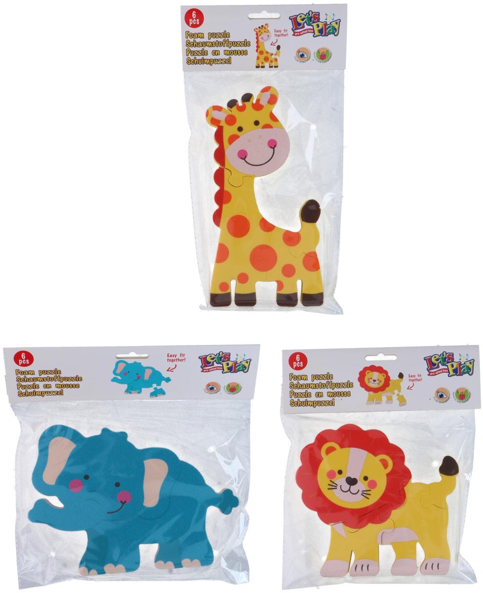 Jouons, jouons au puzzle en mousse 6 pièces - puzzle en mousse animaux pour enfants - puzzle en mousse - 6 pièces de puzzle - girafe, éléphant et lion - 1 variante aléatoire
