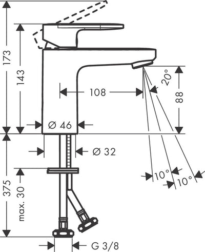 Mélange de vernis Hansgrohe - mitigeur de lavabo - commande à levier unique - démarrage à froid à économie d'énergie - avec bouchon de vidange - taille 100 mm - chrome