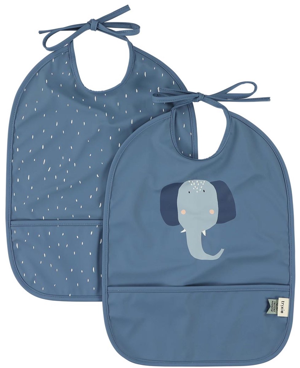 Trixie bavoir lavable 2-pack mrs. éléphant - bavoir pour enfants - 100% polyester recyclé - facile à nettoyer - bleu