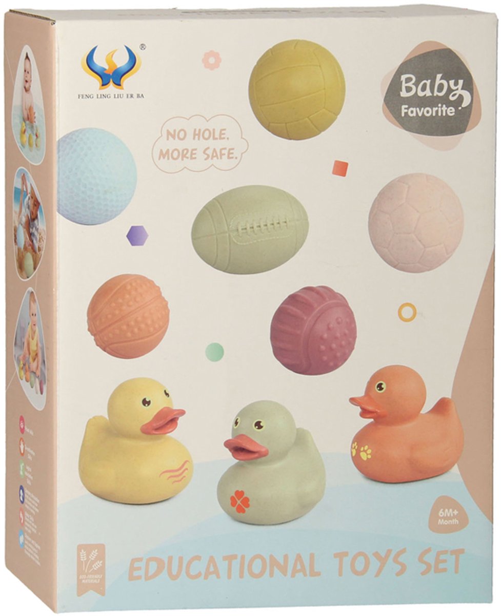 Ensemble de jouets de bain avec boules de bain sensorielles, canards en caoutchouc, pastel