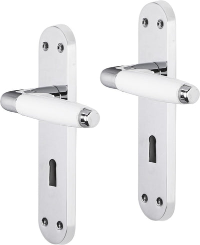 Poignée de porte Impresso - durban - pour l'intérieur - bouclier de porte ovale avec vis et trou de serrure - chrome - blanc - 2 pièces