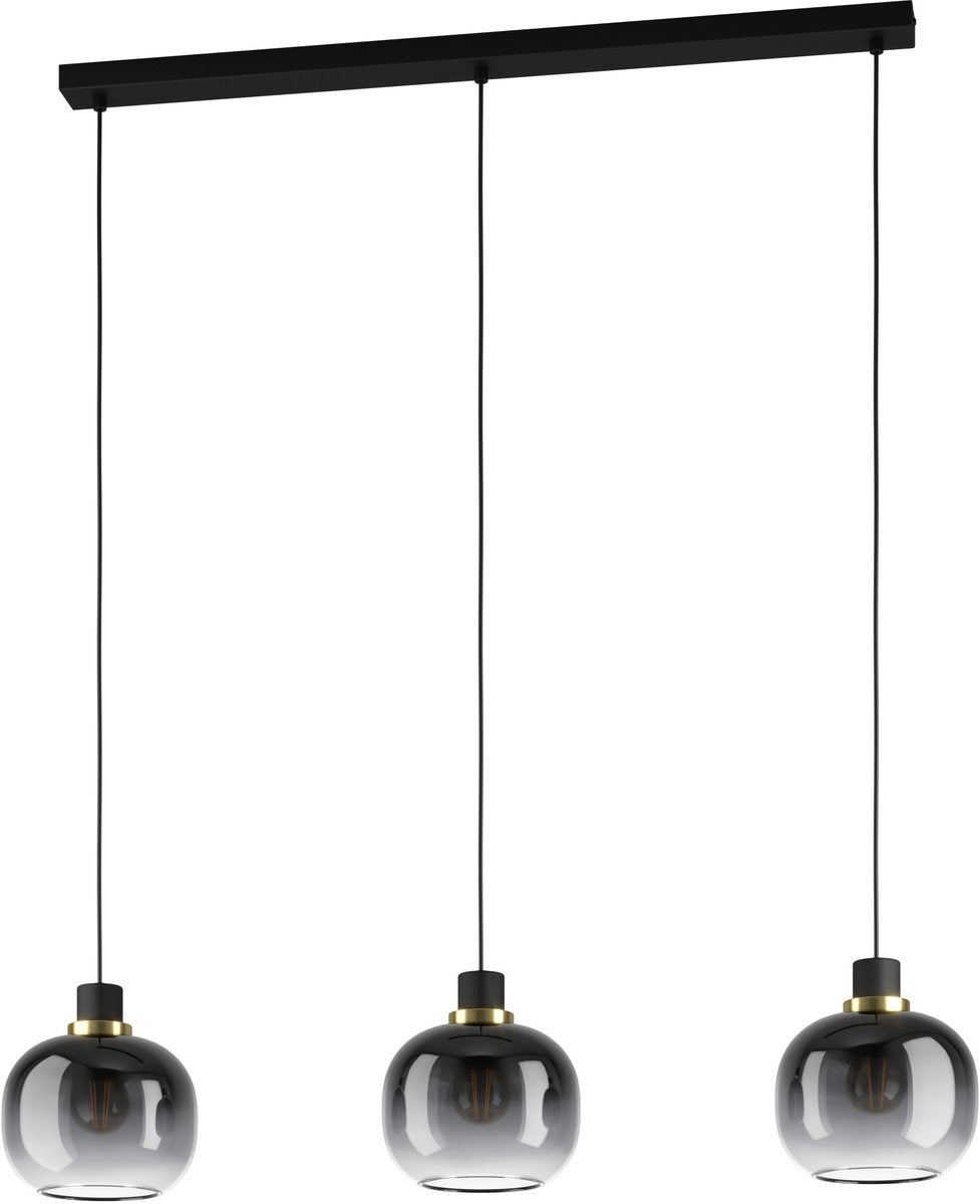 Lampe à suspension Eglo Oilella - e27 - 95 cm - verre fumé - laiton noir