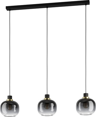 Lampe à suspension Eglo Oilella - e27 - 95 cm - verre fumé - laiton noir