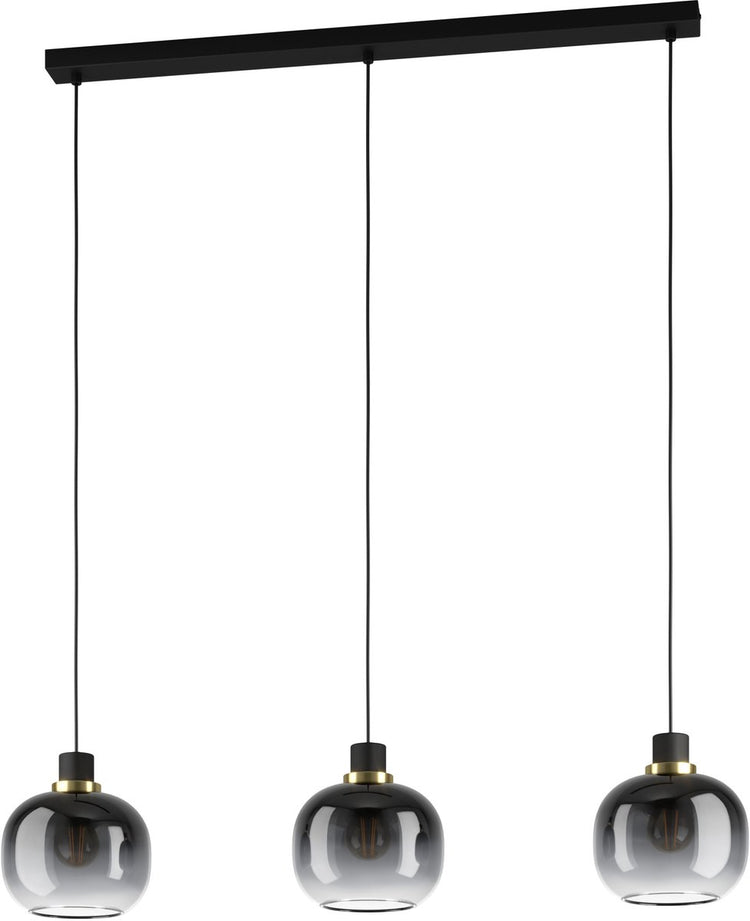 Lampe à suspension Eglo Oilella - e27 - 95 cm - verre fumé - laiton noir