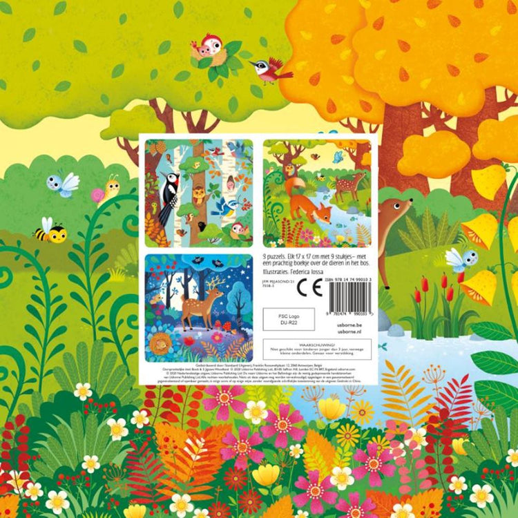 Livre avec 3 puzzles, animaux de la forêt 3+