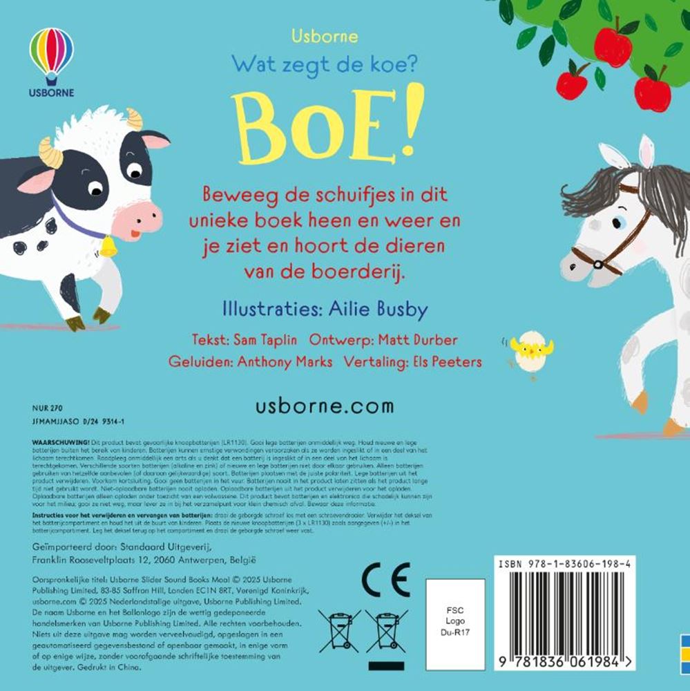 Livre sonore : que dit la vache ? huer! 1+