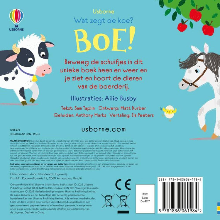 Livre sonore : que dit la vache ? huer! 1+