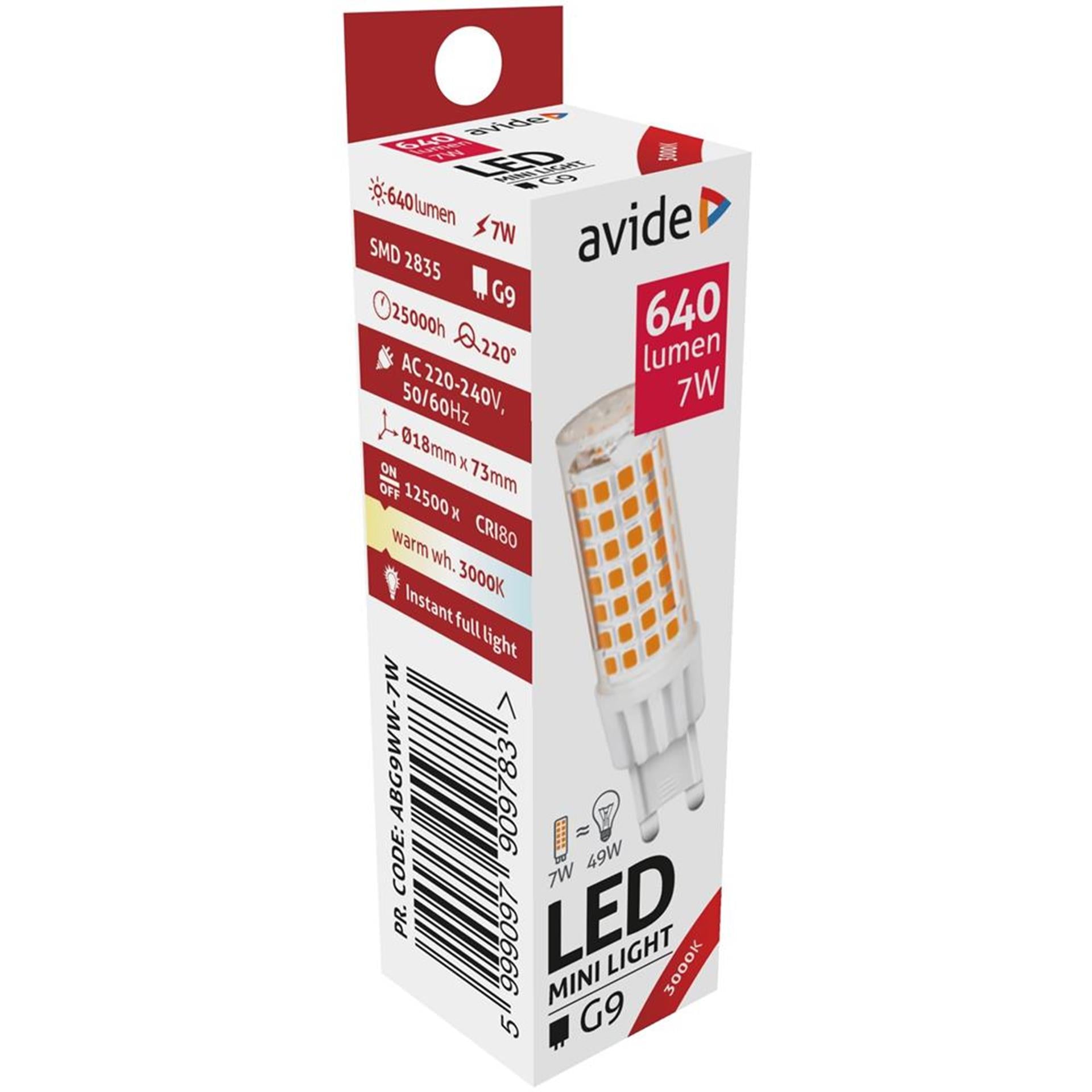 Avide LED G9 7W WW 3000K (640 Lumens)