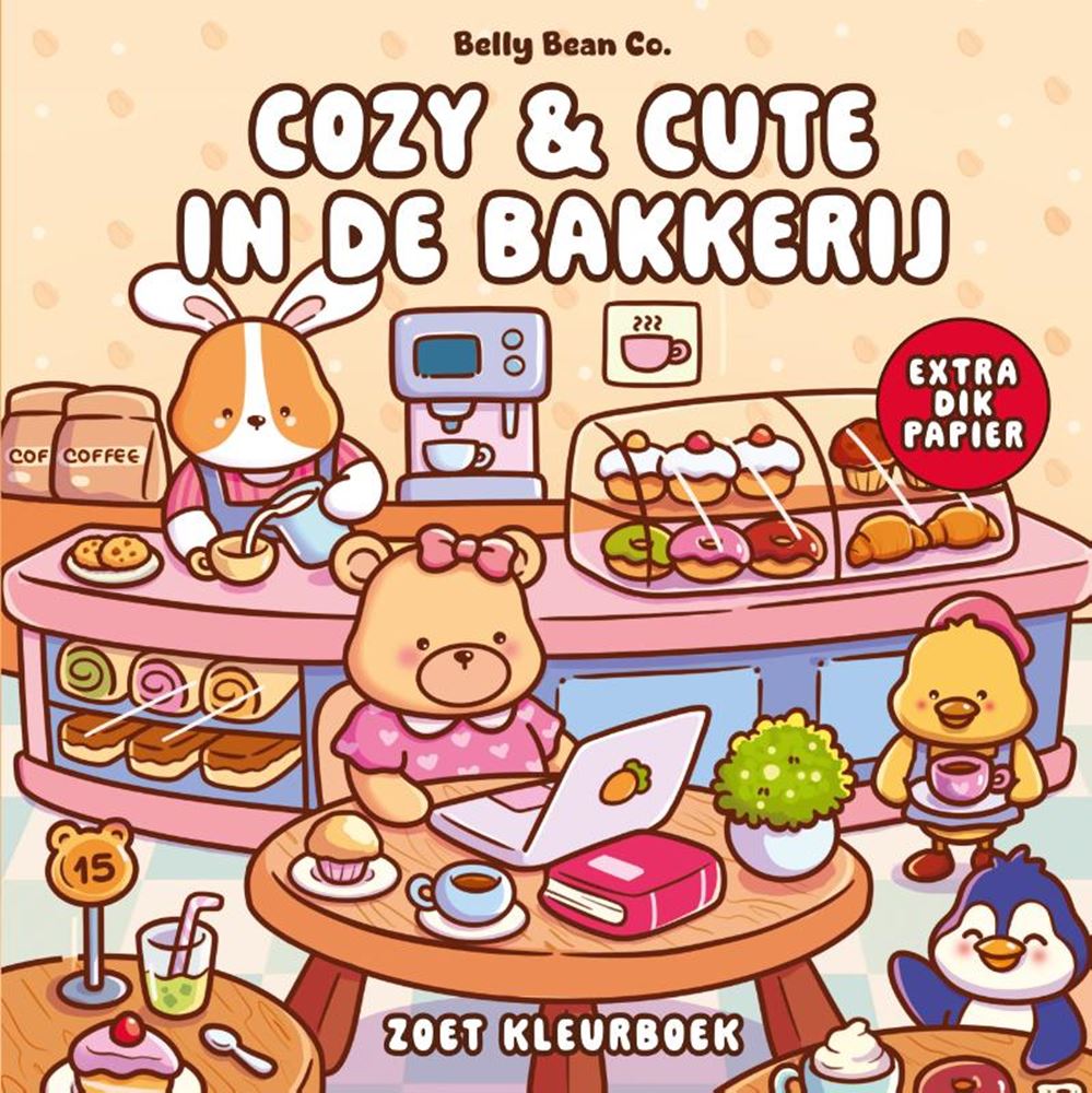 Cosy mignon dans la boulangerie. livre de coloriage.