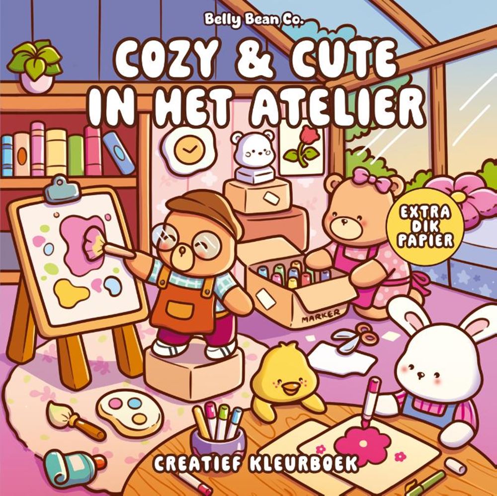 Cosy mignon dans le studio. livre de coloriage.