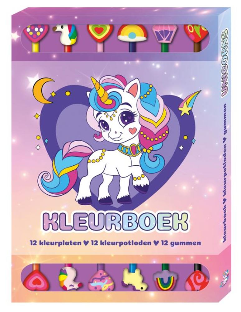 Coffret livre de coloriage avec 12 crayons et gommes