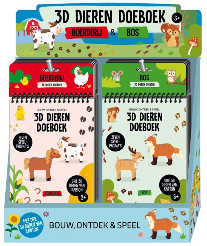 Présentoir Cahier d'activités 3D animaux 2 x 6 ex. 4+