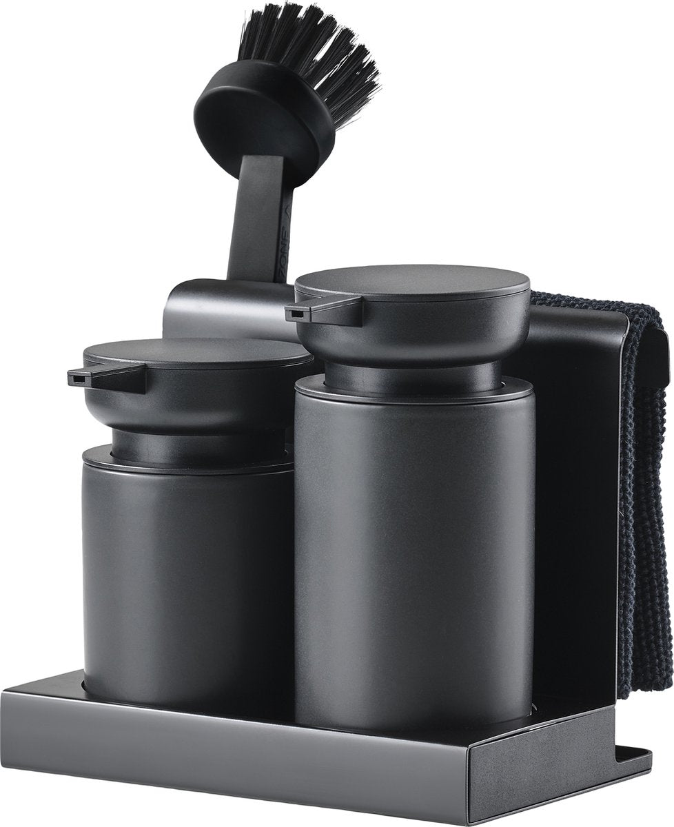Zone Denmark Ensemble de vaisselle Diish avec distributeur de savon duo pour liquide vaisselle et savon pour les mains - organisateur de cuisine - noir - ensemble de vaisselle