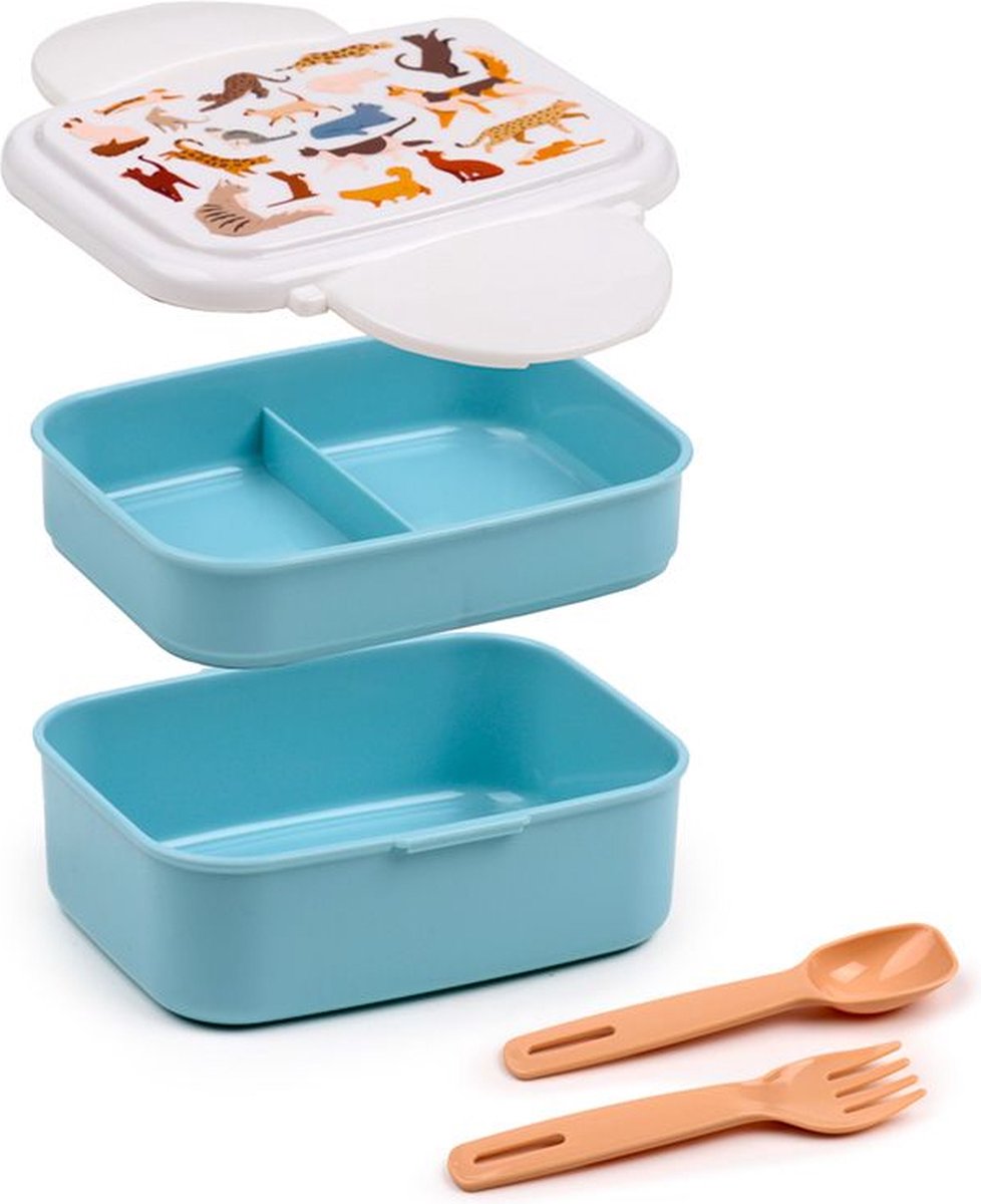 Boîte à lunch à la boîte à bento Fine Kat Clip Fine avec couverts