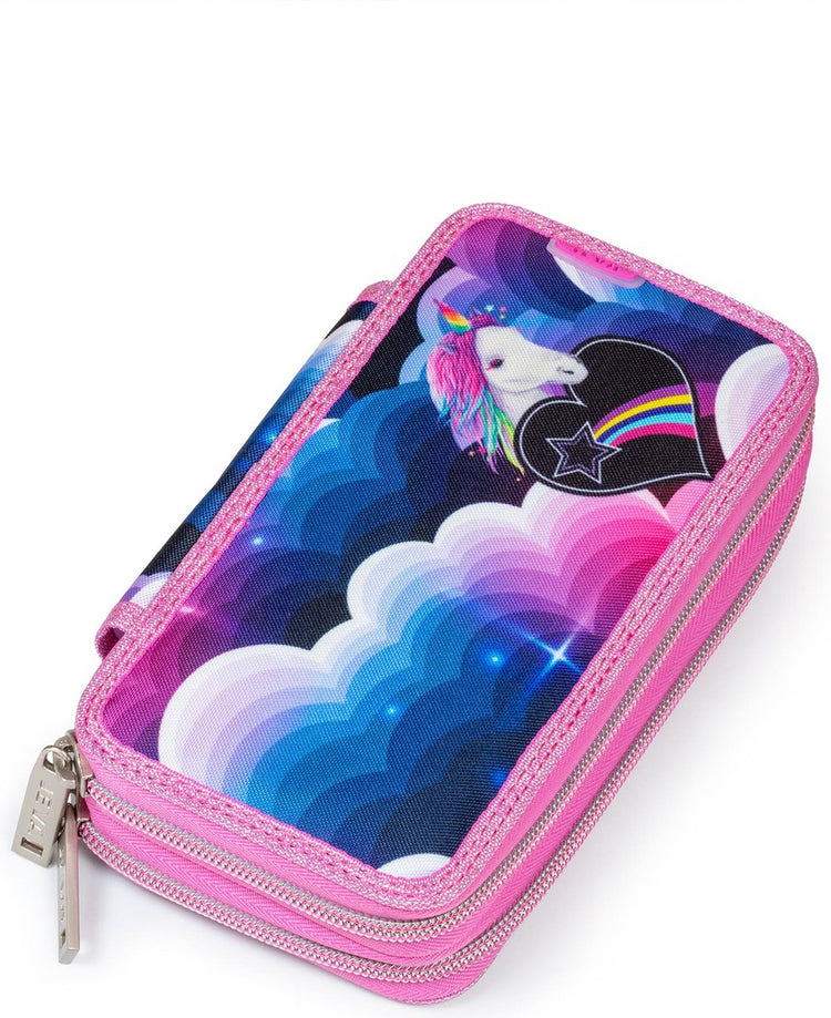 Jeva trousse à crayons twozip Unicorn Heaven - trousse remplie avec imprimé licorne