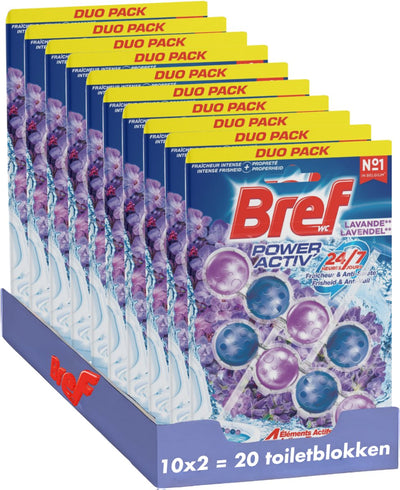 Bref - power activ - lavande - bloc sanitaire - toilettes propres et fraîches - protecteur contre la saleté - pack économique - 10 x 2 pièces