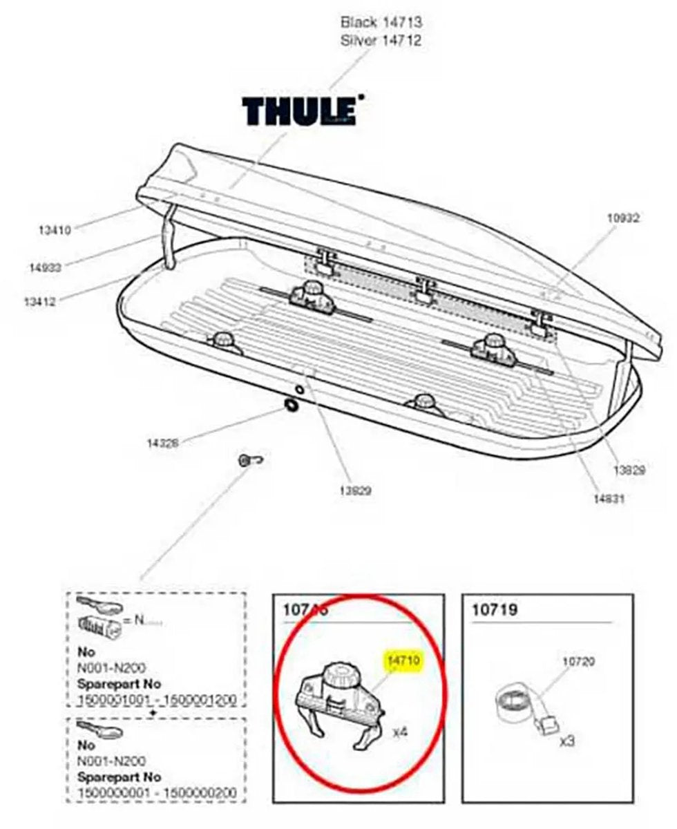 Thule touring fastclick collier de serrage de coffre de toit pièce de rechange noir