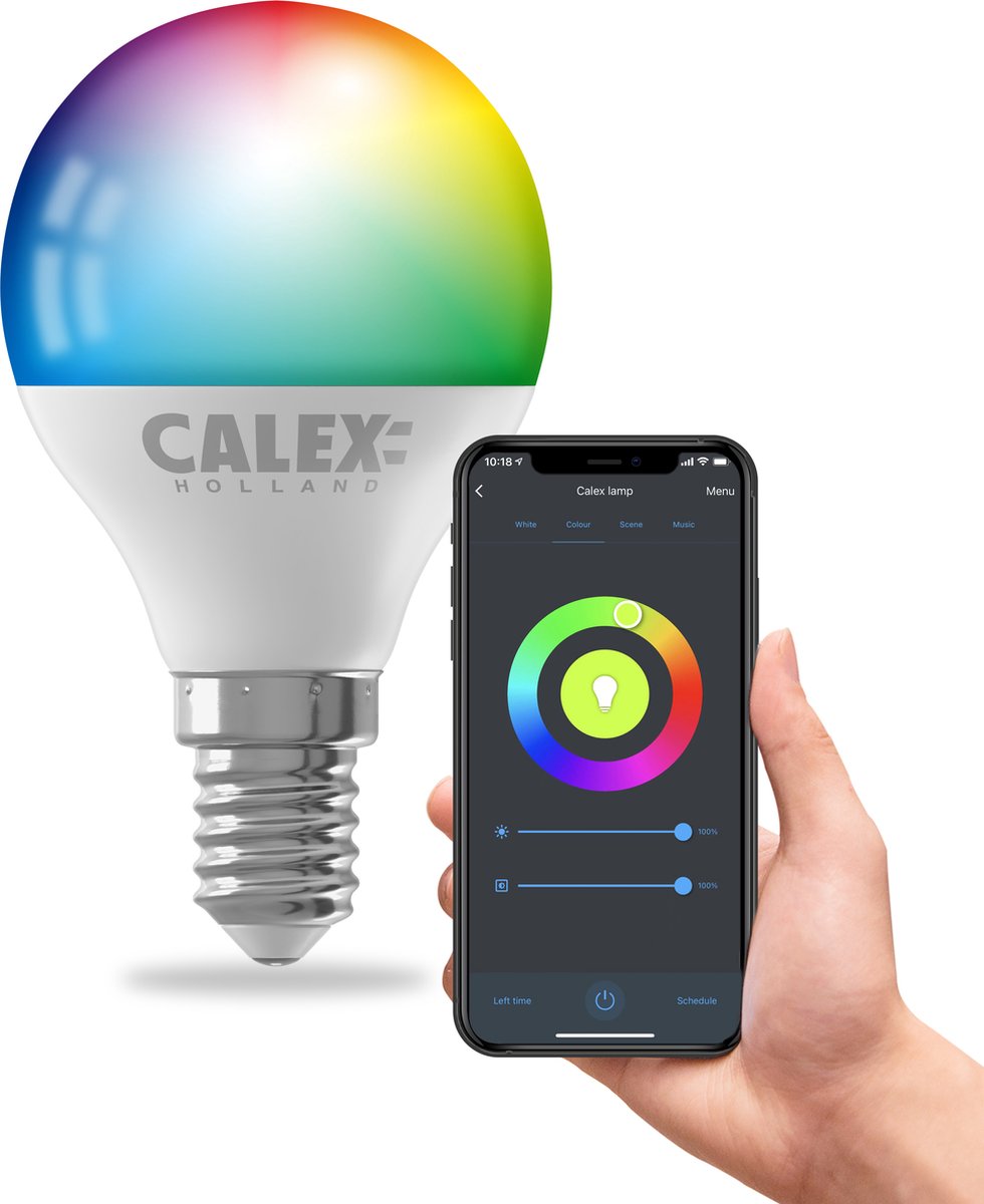 Lampe intelligente Calex - éclairage LED wifi - e14 - source de lumière intelligente - dimmable - lumière RVB et blanc chaud - 4,9w