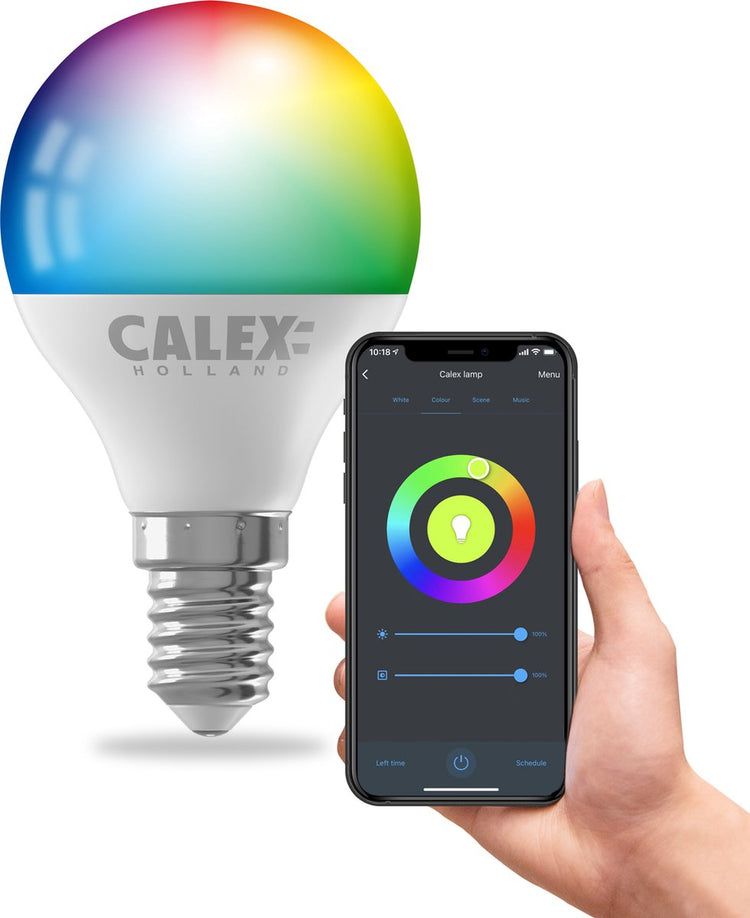 Lampe intelligente Calex - éclairage LED wifi - e14 - source de lumière intelligente - dimmable - lumière RVB et blanc chaud - 4,9w