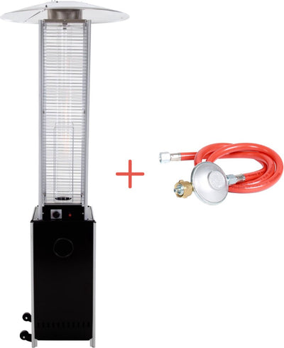 Sunred – chalumeau à gaz - conduite de gaz - noir - modèle sur pied - chauffage de terrasse - gaz - 12000 w - différentes positions - allumage électrique - chauffage à gaz - complet : incl. tuyau de régulateur de pression de gaz