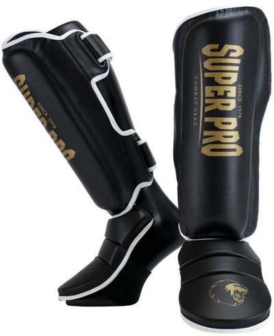 Protège-tibia Super Pro Combat Gear Se Noir Or Blanc Extra Petit