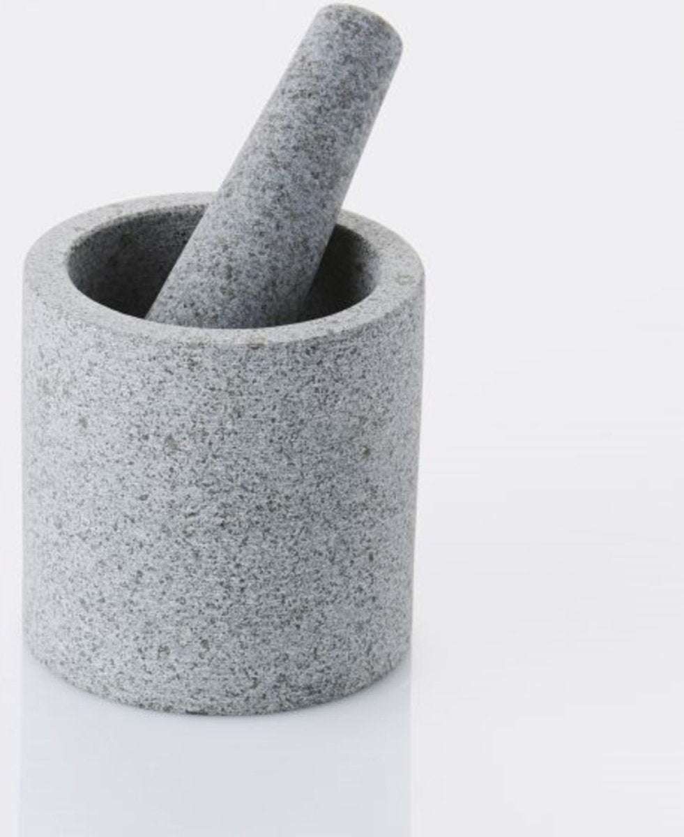 Mortier avec pilon en granit pointe-virgule - semi-poli