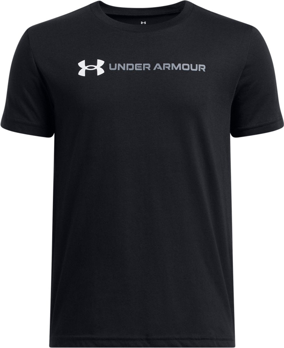 Under armour ua b logo wordmark ss chemise de sport unisexe - noir - blanc - gris