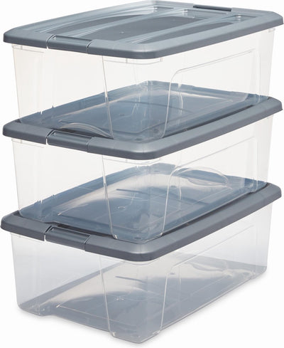 Boîte de rangement Iris new topbox - 30l - plastique - gris argenté transparent - lot de 3