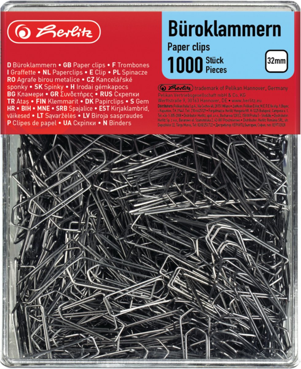 Trombones Herlitz - galvanisés - 32 mm - 1 000 pièces
