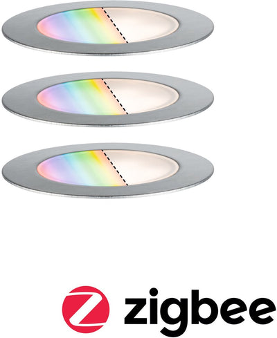 Paulmann Plug Shine LED Encastrable au Sol Smart Home Zigbee 3.0 Sol RGBW Lot de 3 IP67 RGBW+ 3x2W 21VA Acier Inox