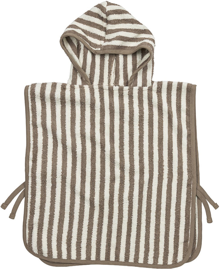 Poncho de bain Meyco baby fat stripe - tissu éponge jacquard - taupe - 1-3 ans