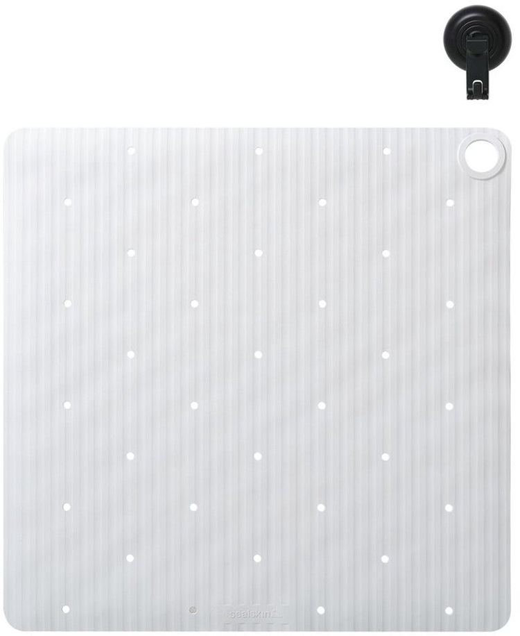 Sealskin Ribb - tapis de douche antidérapant 55x55 cm - blanc - avec crochet noir