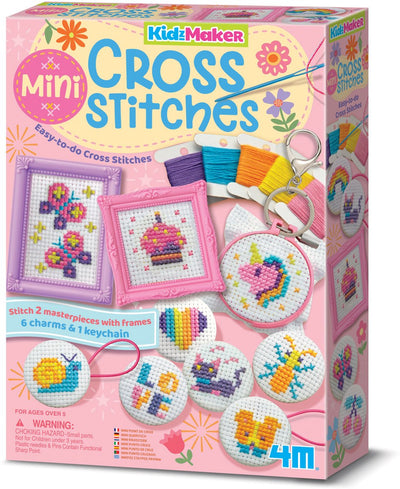4m crafts - mini broderie au point de croix - enfants - jouets créatifs - forfait passe-temps - kidzmaker - 5+