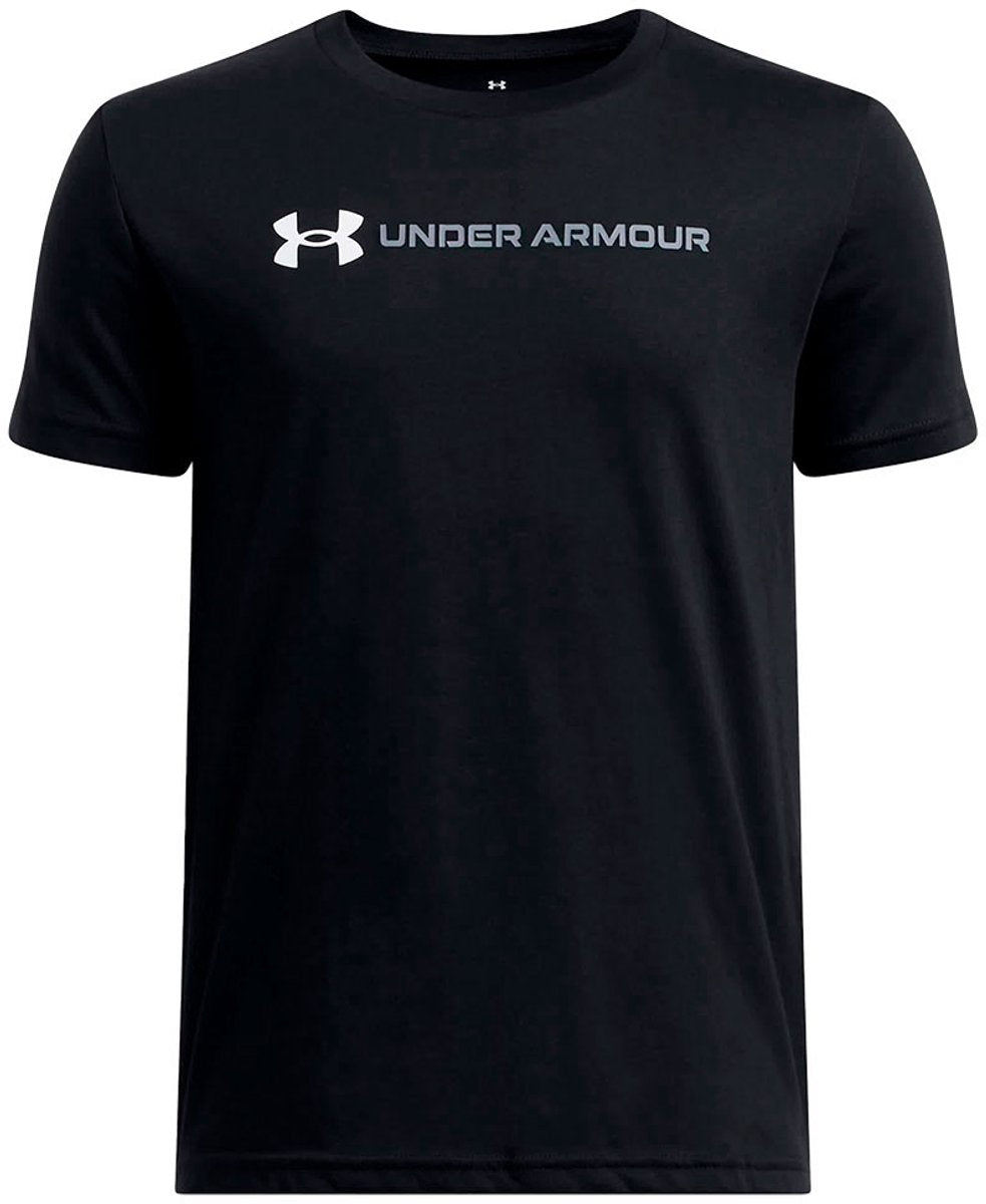 Under armour ua b logo wordmark ss chemise de sport unisexe - noir - blanc - gris