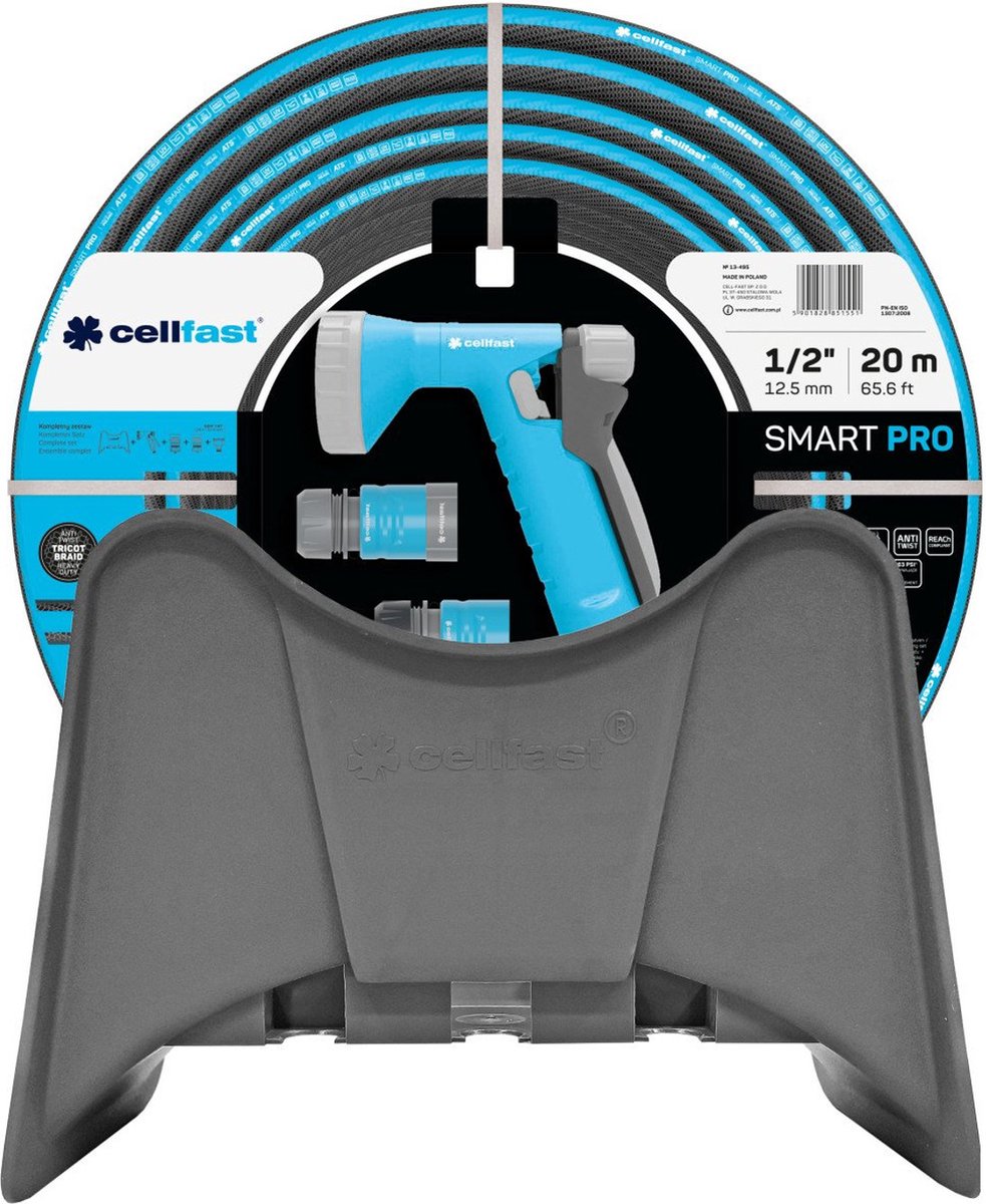 Cellfast smart pro ats - tuyau avec support 1 2 20m - tuyau 4 couches 1 2, pulvérisateur pistolet, 2 x raccord rapide, raccord universel avec filetage femelle