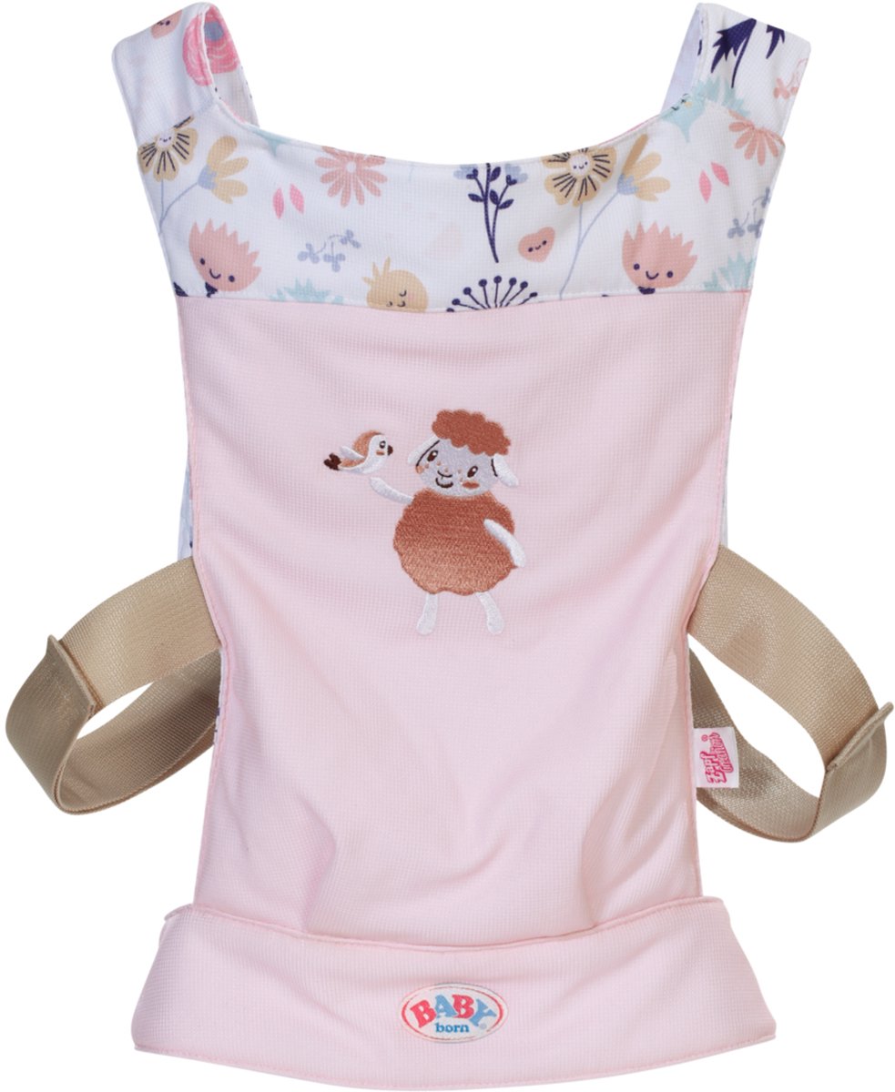 Porte-poupée Baby Born imprimé floral rose sangle réglable 36-43cm.