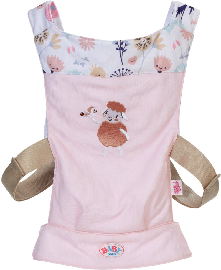 Porte-poupée Baby Born imprimé floral rose sangle réglable 36-43cm.