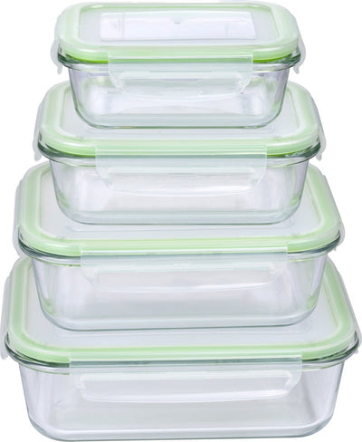 Récipients alimentaires Alpina - 8 pièces - avec couvercle - récipients de congélation - vont au four, au congélateur, au micro-ondes et au lave-vaisselle - verre - 370, 640, 1050 et 1520 millilitres