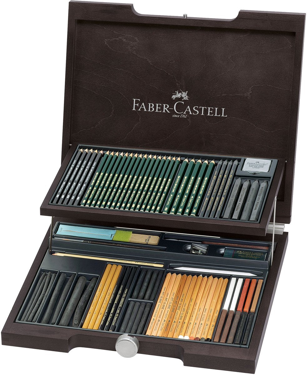 Faber-castell pitt monochrome artiste set - caisse en bois 86 pièces - fc-112971