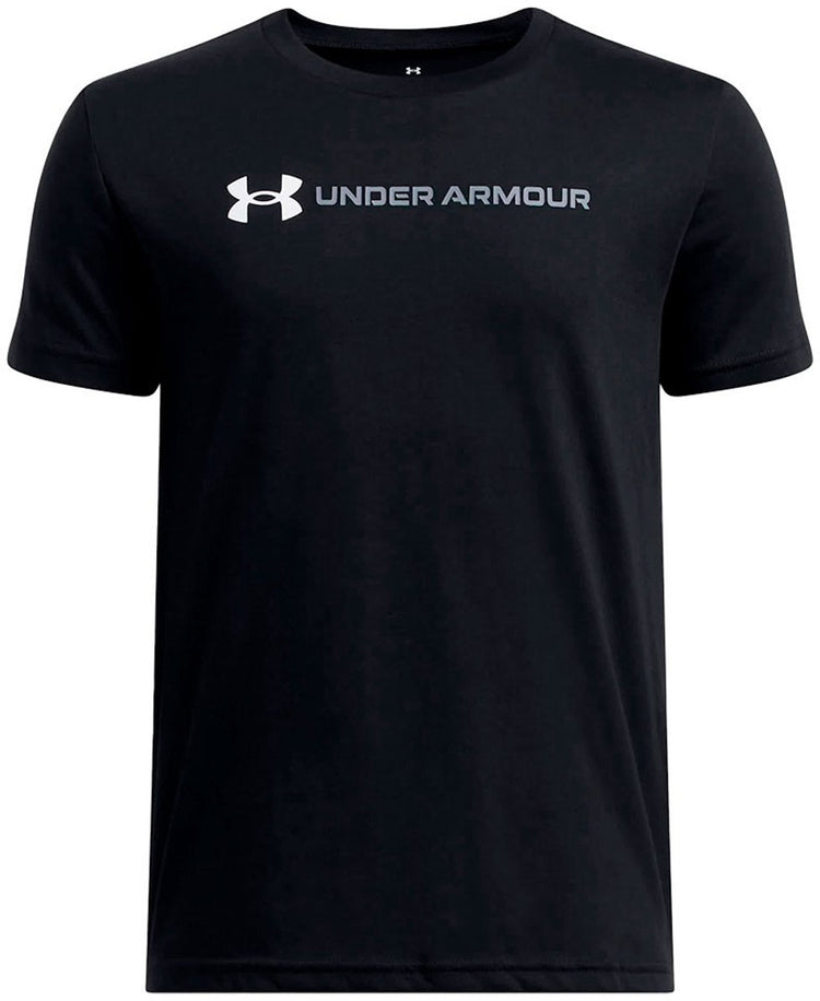 Under armour ua b logo wordmark ss chemise de sport unisexe - noir - blanc - gris