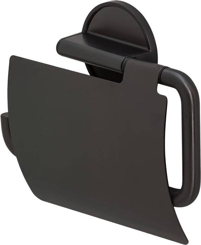 Tiger tune - Porte-rouleau papier toilette avec rabat - Porte-rouleau papier toilette - sans perçage - ruban adhésif 3M - métal noir brossé noir - bronze noir