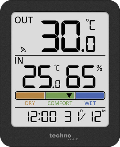 Thermomètre Technoline - ws 9488 - 81x98x22mm - anthracite - avec 1 capteur extérieur 30m - tl-ws9488